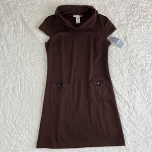 NWT London Times Petite brown short sleeve brown dress with pockets
